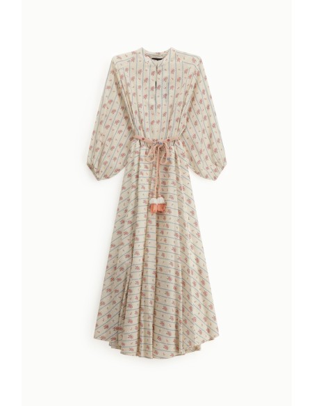 Vestido Longo Estampado Floral com Cinto Trançado Dixie