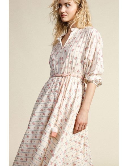 Vestido Longo Estampado Floral Com Cinto Trançado Dixie