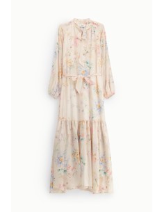 Vestido Longo com Estampa Floral e Cinto Dixie