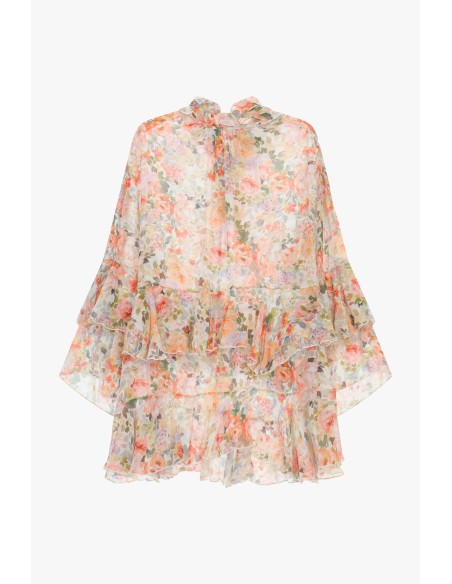 Vestido Curto Com Folhos E Estampa Floral Dixie