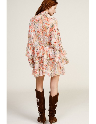 Vestido Curto com Folhos e Estampa Floral Dixie