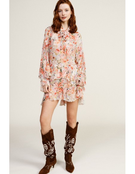 Vestido Curto Com Folhos E Estampa Floral Dixie