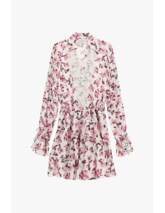 Vestido Curto Estampado Floral com Renda Dixie