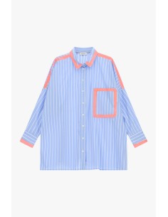 Camisa Oversize às Riscas com Bolso Quadrado Dixie
