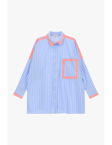 Camisa Oversize às Riscas com Bolso Quadrado Dixie