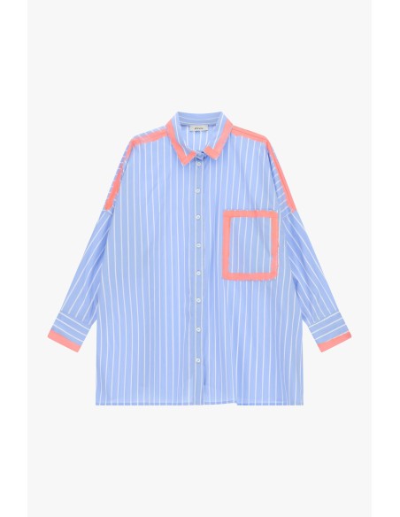Camisa Oversize às Riscas com Bolso Quadrado Dixie