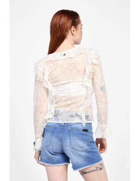 Camisa com Folhos e Mangas Compridas Dixie