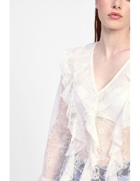 Camisa com folhos e mangas compridas Dixie