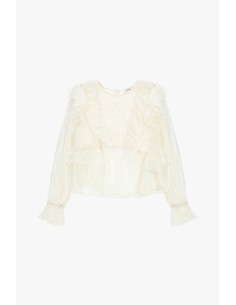 Blusa com folhos e mangas transparentes Dixie