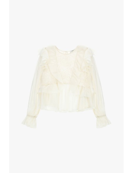 Blusa com folhos e mangas transparentes Dixie