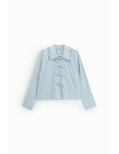 Blusa Às Riscas Com Laços E Colarinho Com Folhos Dixie