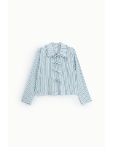 Blusa Às Riscas Com Laços E Colarinho Com Folhos Dixie