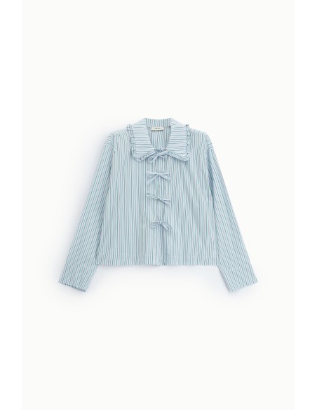 Blusa Às Riscas Com Laços E Colarinho Com Folhos Dixie
