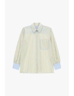 Camisa às riscas com bolso e punhos contrastantes Dixie