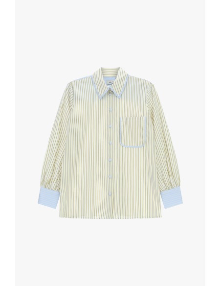 Camisa às riscas com bolso e punhos contrastantes Dixie