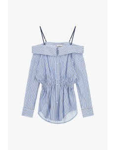 Camisa às riscas com ombros descobertos e franzido Dixie