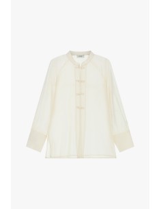 Blusa transparente com botões de nó e mangas compridas Dixie