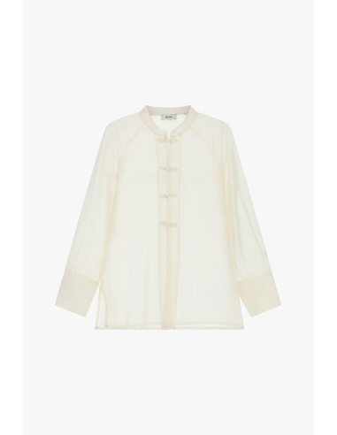 Blusa transparente com botões de nó e mangas compridas Dixie