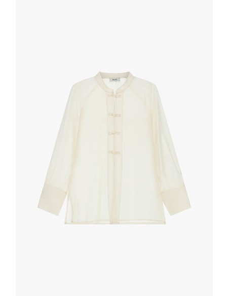 Blusa transparente com botões de nó e mangas compridas Dixie