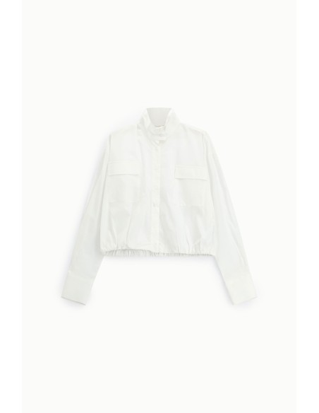 Camisa Cropped Con Bolsos Frontais E Colarinho Alto Dixie