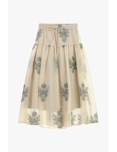 Saia Midi con Bordado Floral e Cinto Ajustável Dixie