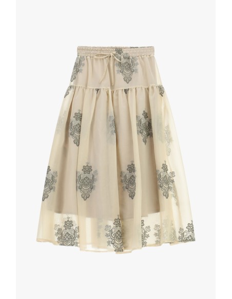 Saia Midi con Bordado Floral e Cinto Ajustável Dixie