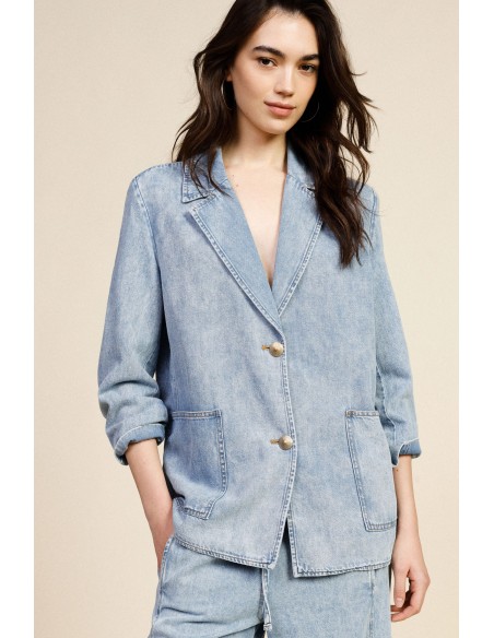 Blazer de Ganga com Botões e Bolsos Aplicados Dixie