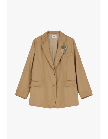 Blazer Efeito Camurça Com Colarinho E Bolsos Dixie