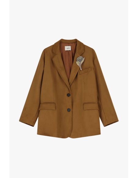 Blazer Efeito Camurça Com Colarinho E Bolsos Dixie