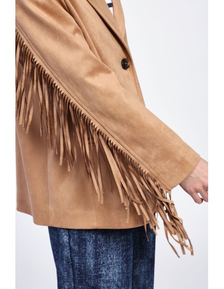 Blazer Efeito Camurça Com Franjas E Botões Dixie