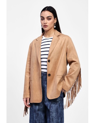 Blazer efeito camurça com franjas e botões Dixie