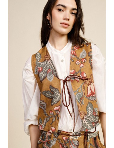 Colete Estampado com Cordões Decorativos Frontais Dixie