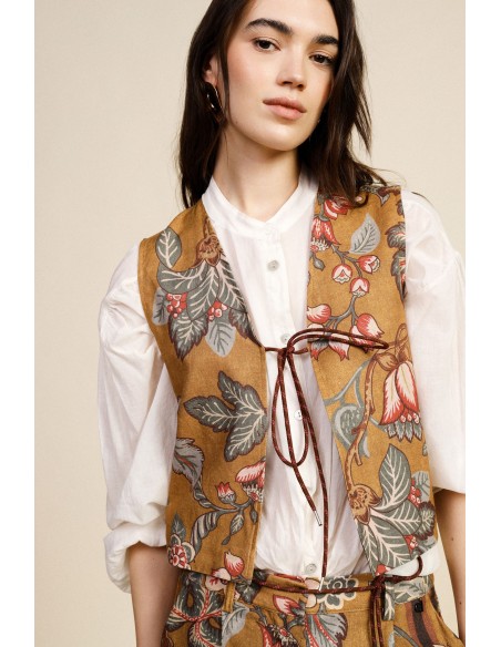 Colete Estampado com Cordões Decorativos Frontais Dixie