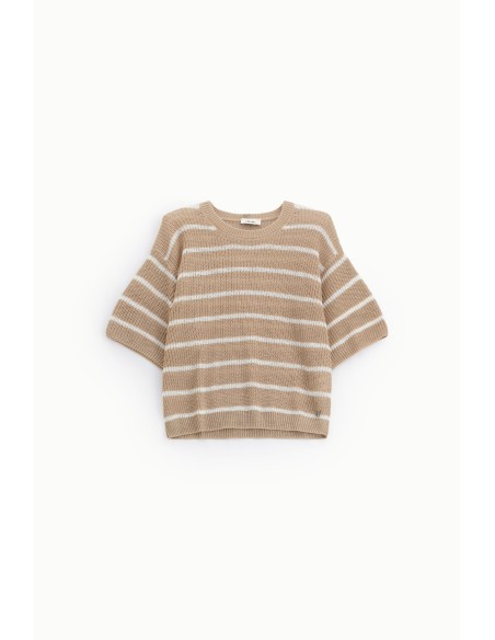 Top às riscas com mangas largas e decote redondo Dixie