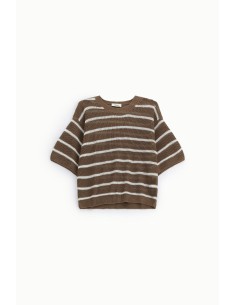 Top às Riscas com Mangas Largas e Decote Redondo Dixie