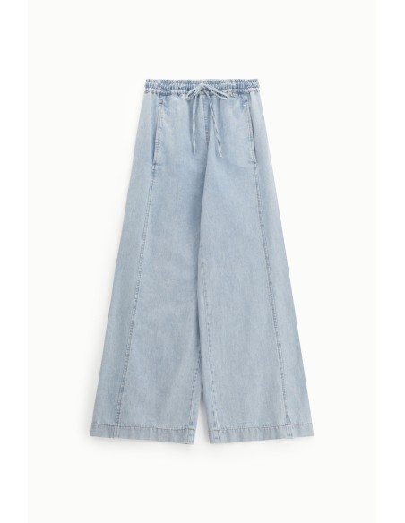 Jeans de perna larga com cintura alta e cordão Dixie