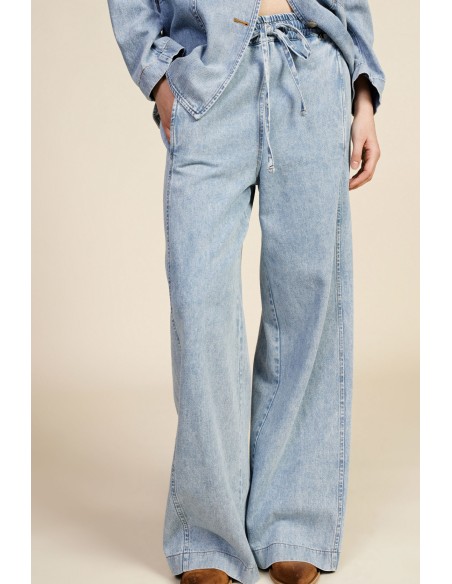 Jeans de Perna Larga com Cintura Alta e Cordão Dixie