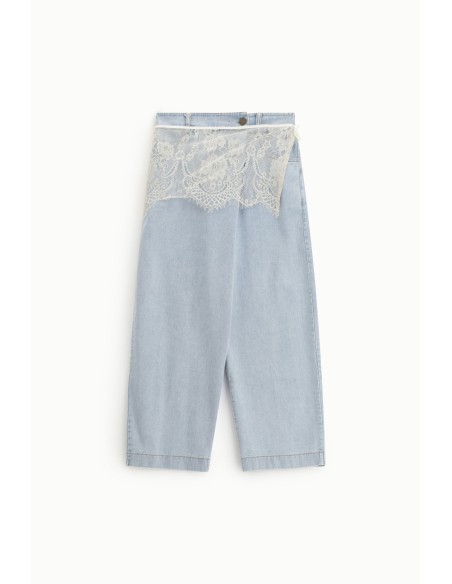 Jeans de perna larga com detalhe em renda Dixie
