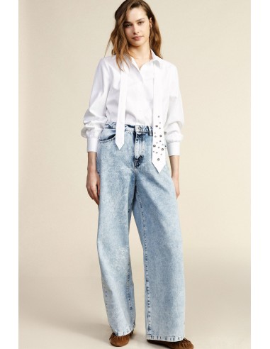 Jeans de perna larga, cintura alta, lavagem clara Dixie