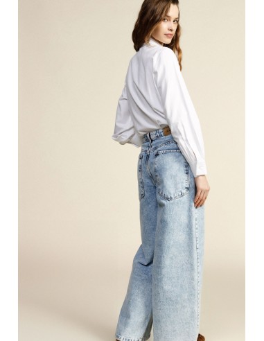 Jeans de Perna Larga Cintura Alta Lavagem Clara Dixie