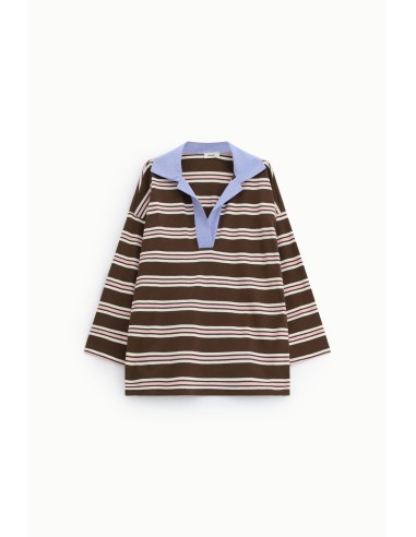 T-shirt às riscas com decote largo e mangas compridas Dixie