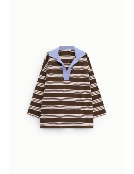 T-shirt às riscas com decote largo e mangas compridas Dixie