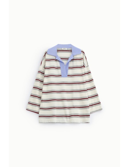 T-shirt às riscas com decote amplo e mangas compridas Dixie
