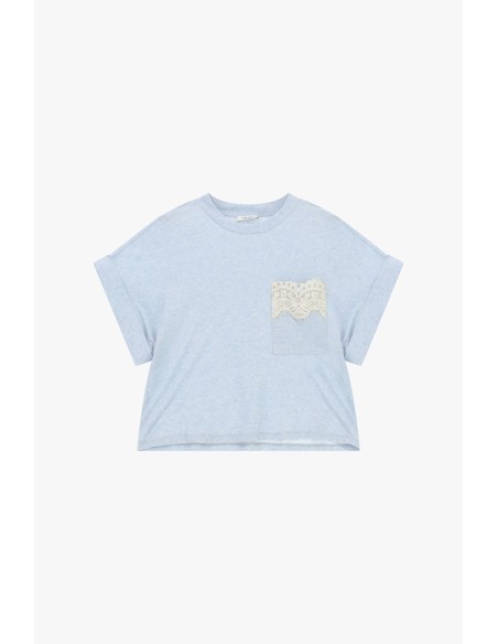 T-shirt de mangas curtas com bolsinho e detalhe em renda Dixie