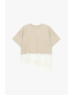 T-shirt com barra assimétrica e detalhe em renda Dixie 2