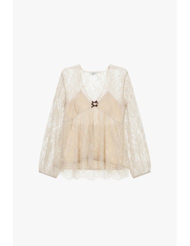 Top em renda com mangas compridas e laço Dixie