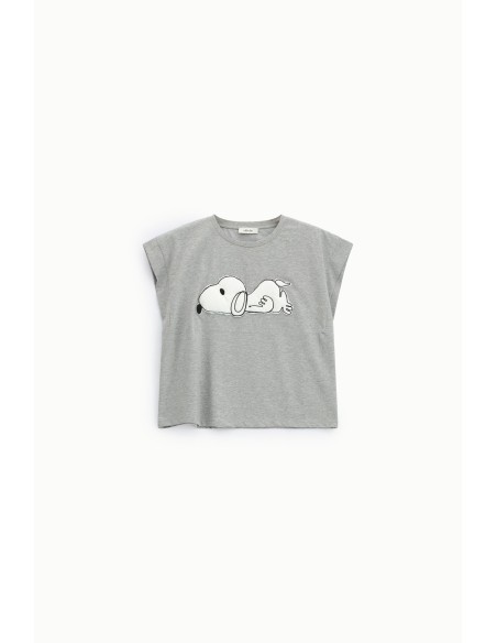 T-Shirt de Manga Curta com Estampa Frontal do Snoopy Dixie