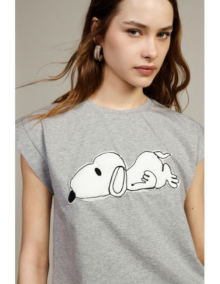 T-Shirt de Manga Curta com Estampa Frontal do Snoopy Dixie