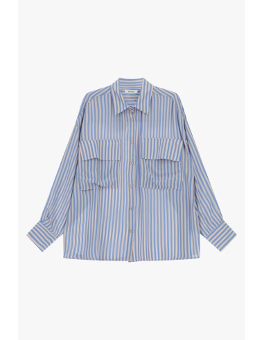 Camisa Oversize às Riscas com Bolsos Frontais Dixie