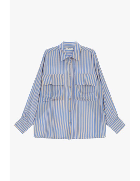 Camisa Oversize às Riscas com Bolsos Frontais Dixie